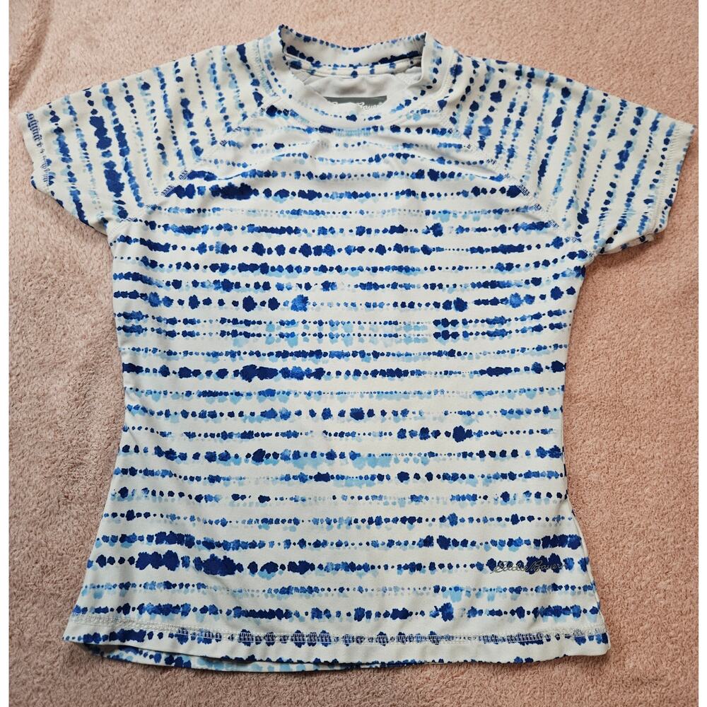 Eddie Bauer Kid's Rash Guard Swim Shirt Blue White Pattern Size S 7/8